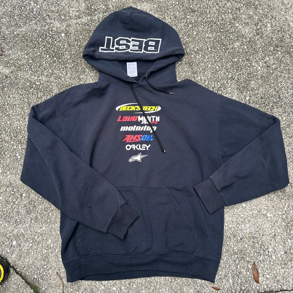 Jerzees NuBlend Mens Motocross Hoodie Black Oakley Alpinestars Graphic Medium